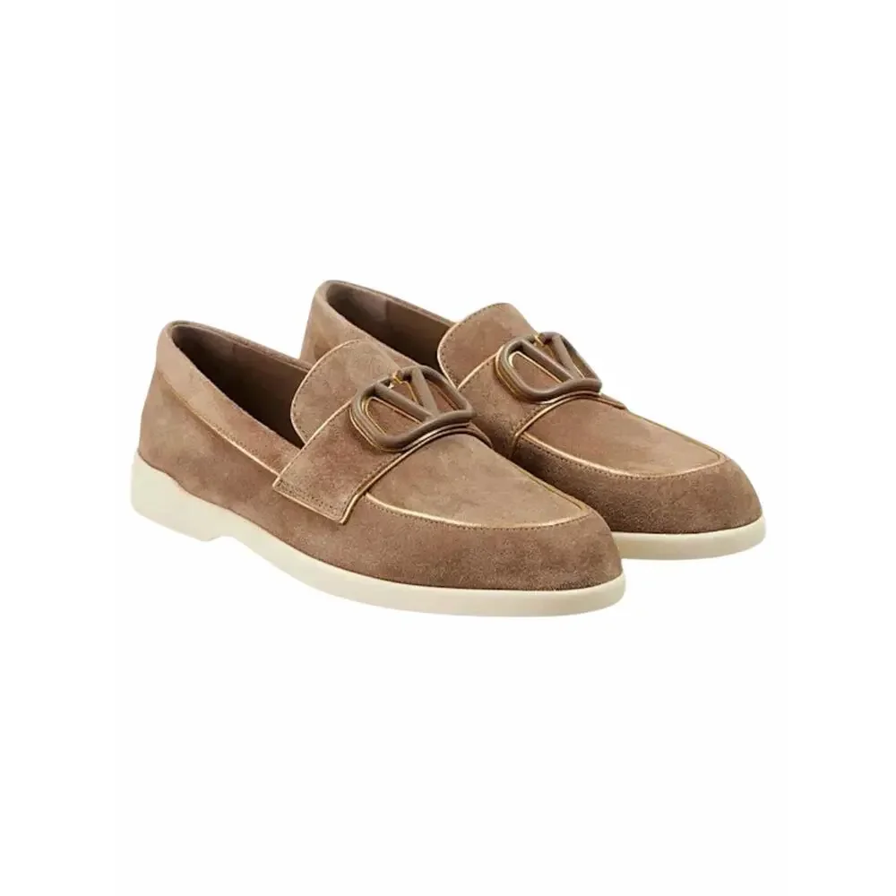 Valentino Garavani Leisure Flows Split Vlogo Suede Loafer Taupe Size 38.5